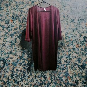 Love Nation 1X  Knee Length Burgundy Open Front Cardigan Sweater Duster